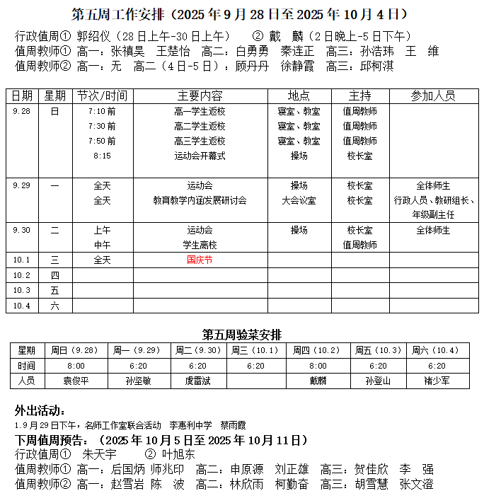 一周安排